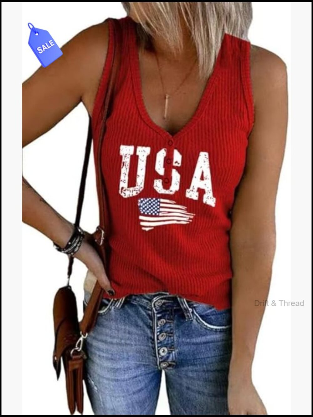 Patriotic V-Neck Tank Top Sleeveless Summer T-Shirt